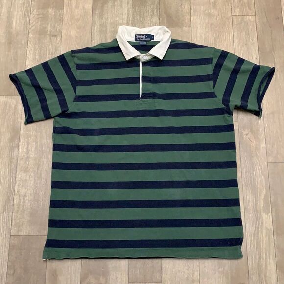 Mens‎ Vintage Polo Ralph Lauren Striped Button Logo Shortsleeve Shirt - Picture 1 of 5